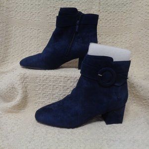 IMPO navy faux suede bootie NIB  with buckle detail and block heel